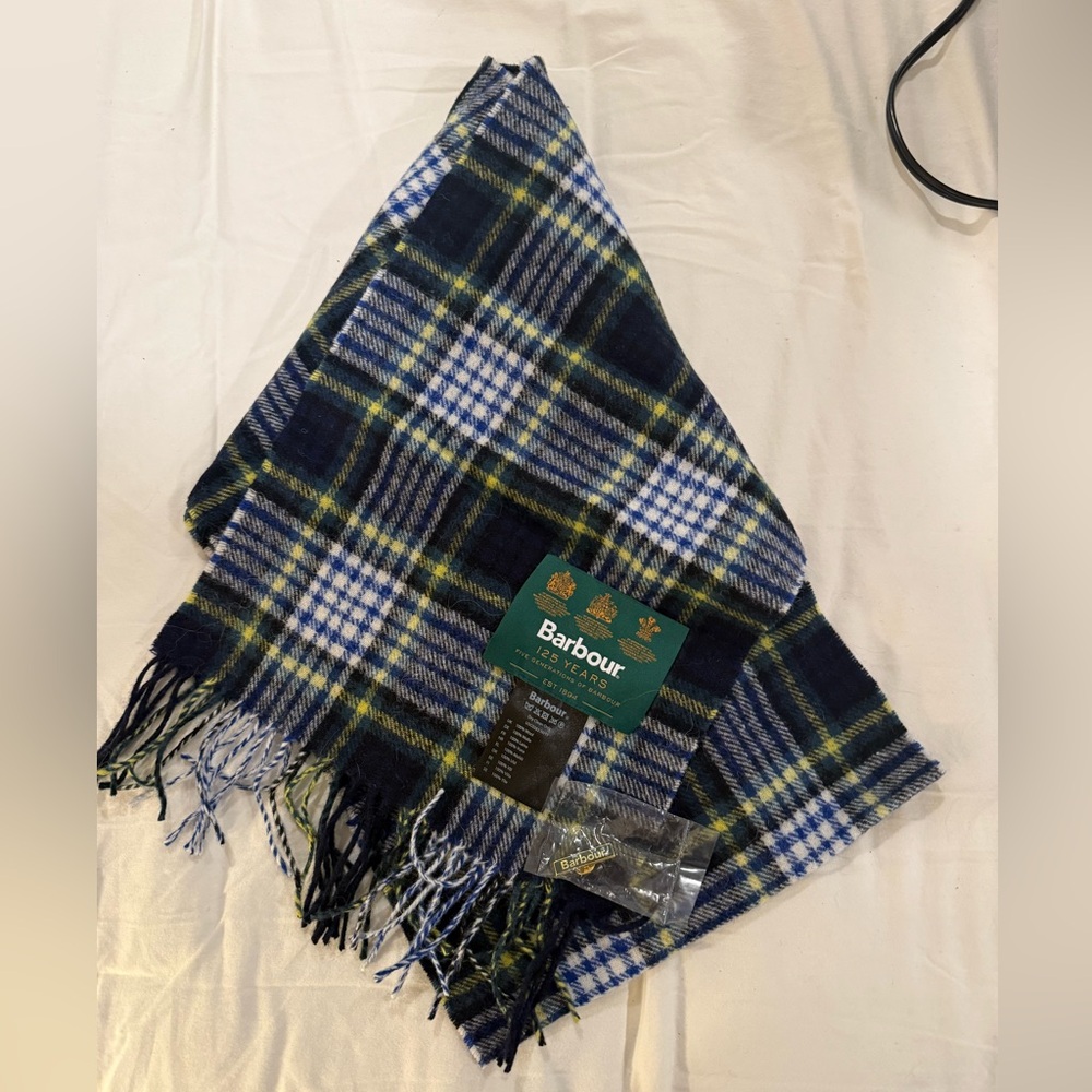 Barbour Plaid Scarf - Navy and Yellow